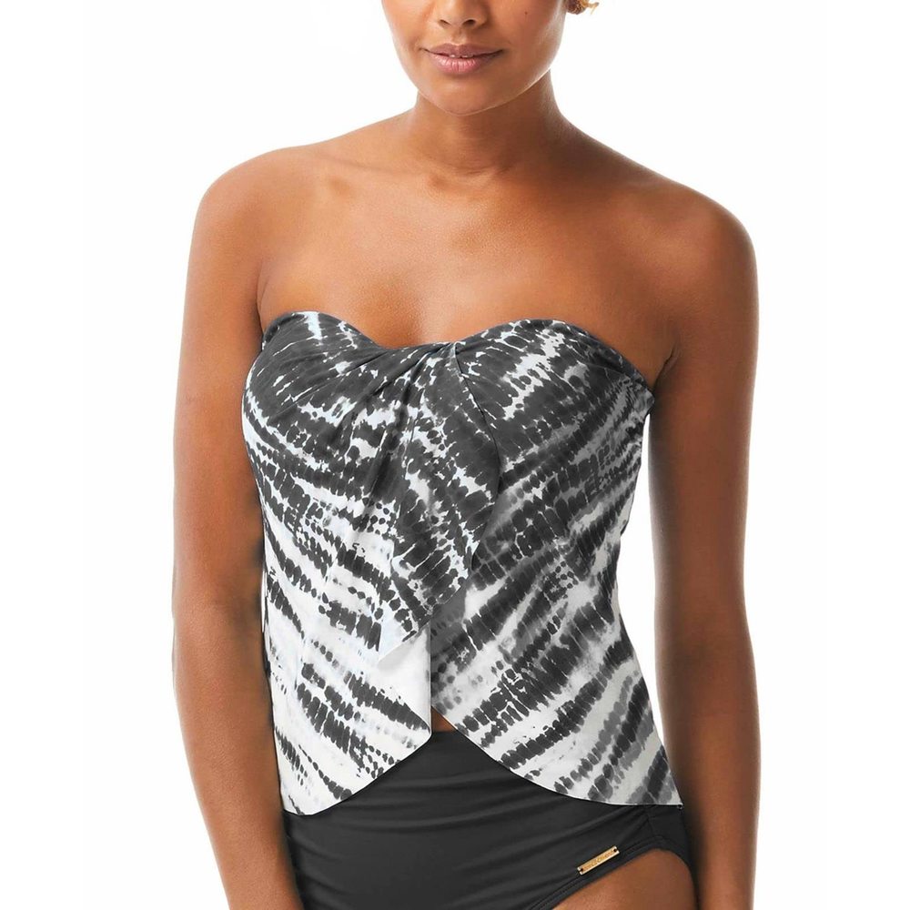 Vince Camuto Tie-Dye Draped Bandini Top Black Xs